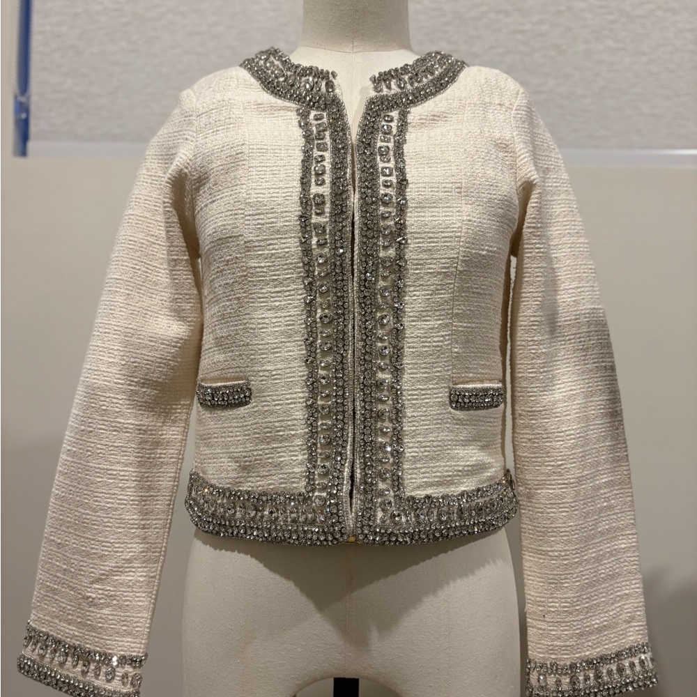 Misa Los Angeles Cream Blazer with Silver Embellishments